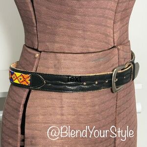 Vintage Multicolor Beaded Leather Belt Southwestern Unisex Size Medium/Large